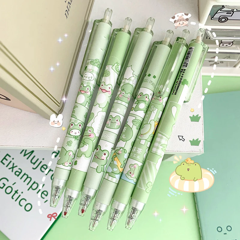 6 PC สไตล์ญี่ปุ่น Matcha กบน่ารัก INS สไตล์การ์ตูนเจลปากกาเครื่องเขียนนักเรียน