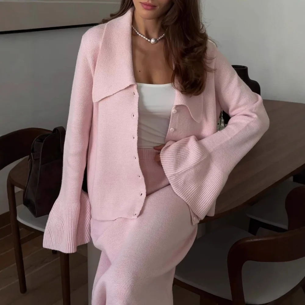 Elegant Sweater Knitted Skirt Suit Autumn and Winter Women Simple Solid Soft Thick Warm Office Casual Cardigan Sweater Skirt 2Ps