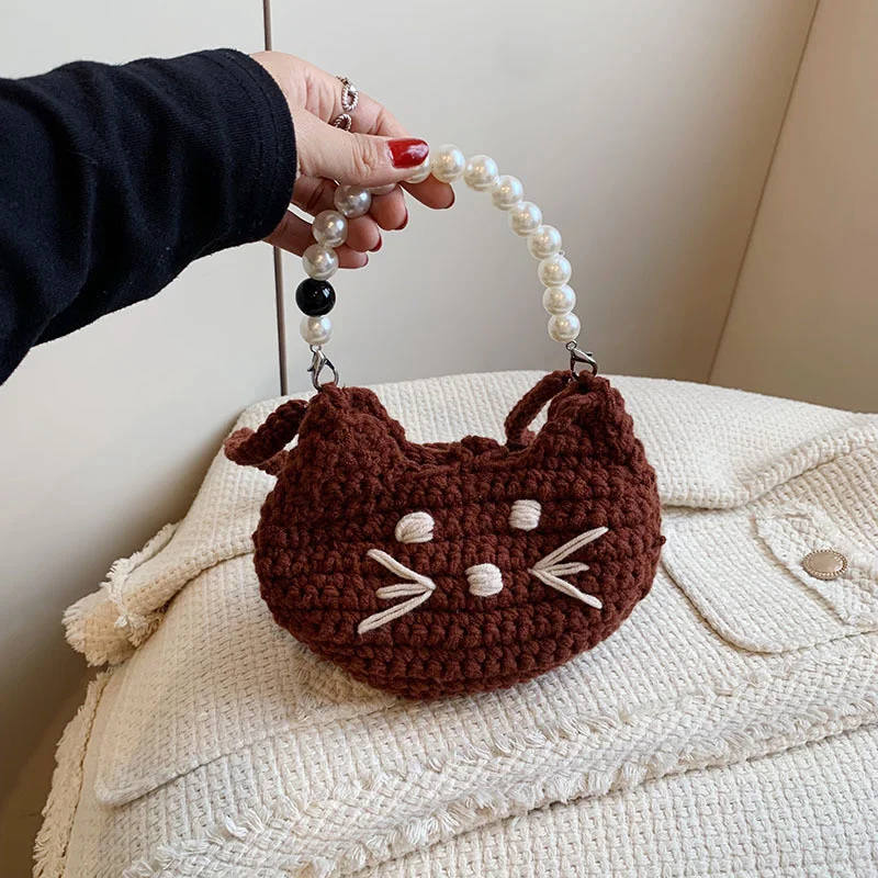 New Cute Cat Children\'s Pearl Handbags Shoulder Bag Girl\'s Small Mobile Phone Bag Messenger Bag Mini Women\'s Bag