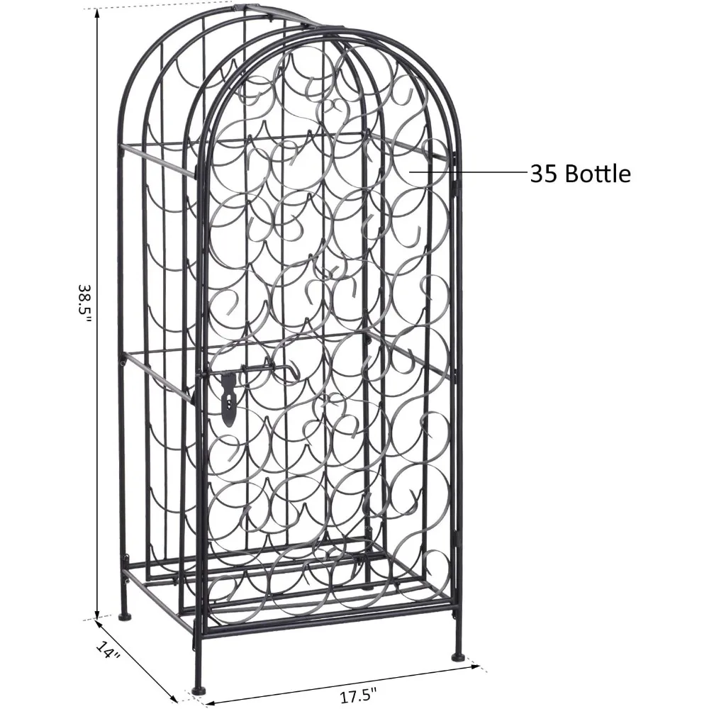 ตู้เก็บไวน์เหล็กดัดสีดำ 35 ขวด พร้อมกุญแจล็อค - ยี่ห้อ HOMCOM
