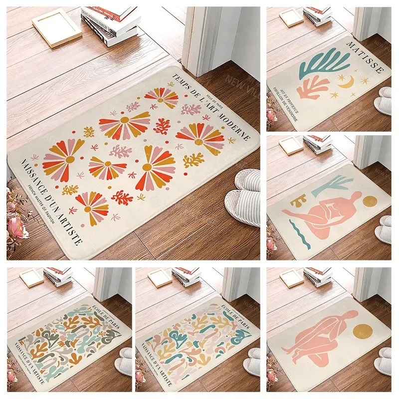VIKAMA Morandi Abstract Small Area Rug Non-slip Bathroom Floor Mat Home Decor Kitchen Bedroom Entrance Door Mat Room Mat