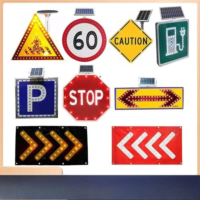Aluminum panel solar signage single two-way arrow guide sign night, traffic warning sign
