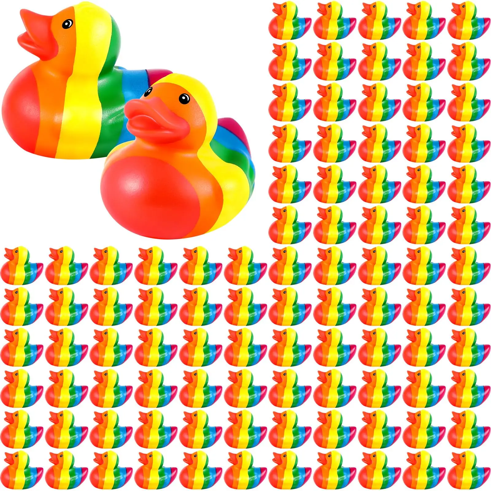24-100 Rainbow Rubber Duck Mini Rubber Duckies Bulk Ducky Decorations for Rainbow Colorful Birthday Party LGBT Party Favors Gift