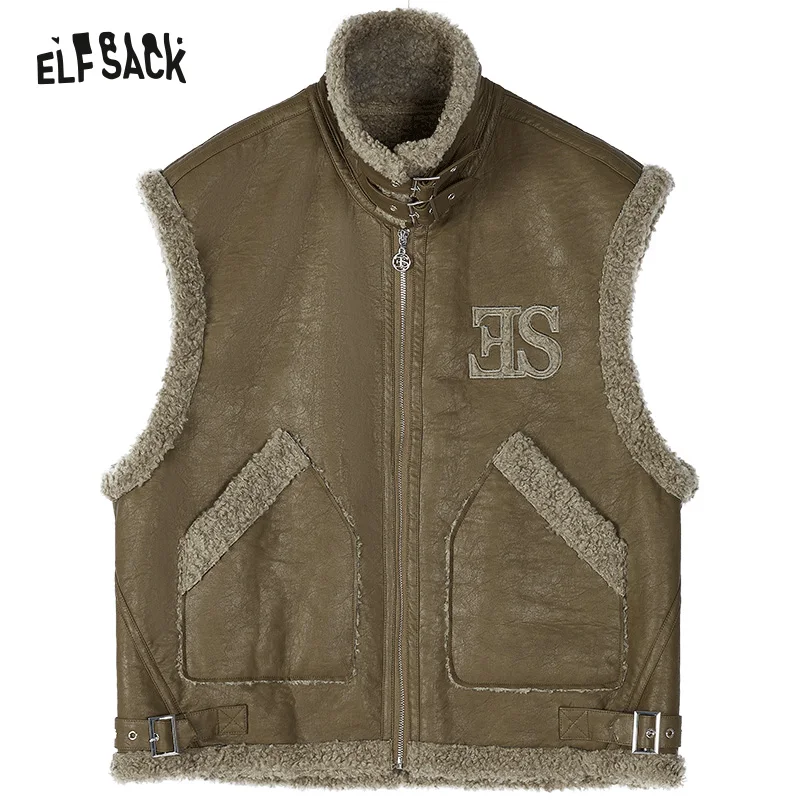 ELFSACK Imitation Lamb Hair Sleeveless Vest Women 2023 Winter Vintage Outwears