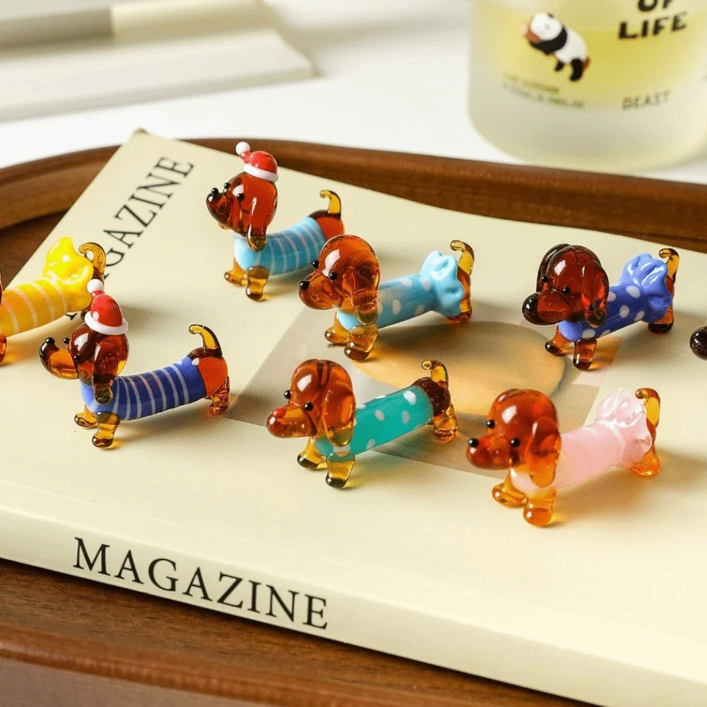 Transparent Glass Dachshund Figurine Handmade Clear Crystal Mini Glass Dog Ornament Miniature Colorful Dachshund Sculpture
