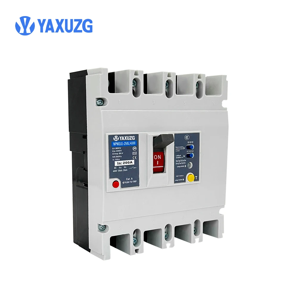 NPM2LE-250L/4300 4P MCCB with RCD 200A 400V 50kA Residual Current Circuit Breaker IEC 60947-2
