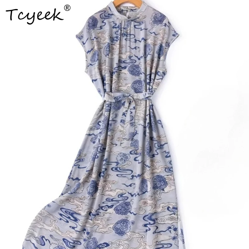 

Шелковое платье Tcyeek из 100% натурального шелка тутового шелкопряда для женщин, новинка 2026 года, элегантная модная одежда для дам, летние платья