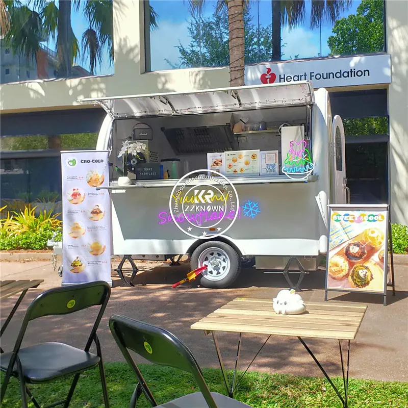 OEM Food Truck Индивидуальный снежный конус Прицеп Тележка для еды Тележка на колесиках Машина для фаст-фуда Прицеп для приготовления пищи Красные тележки для гамбургеров