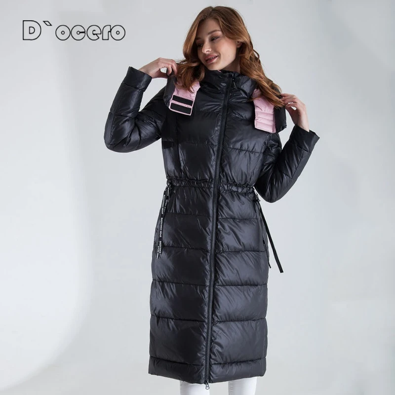 D`ocero 2022 New Fashion Winter Down Jacket Women X-Long Warm Parkas Padded Quilted Coats Female Overcoat Hooded Overwear