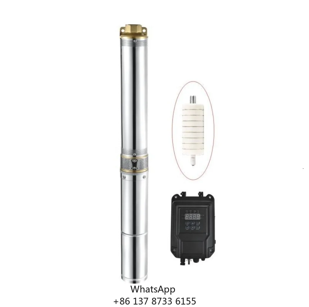 1200w External Controller Deep Well Pump Household Well Water Solar 75m High Lift Stainless Steel Deep Well Submersible Pump