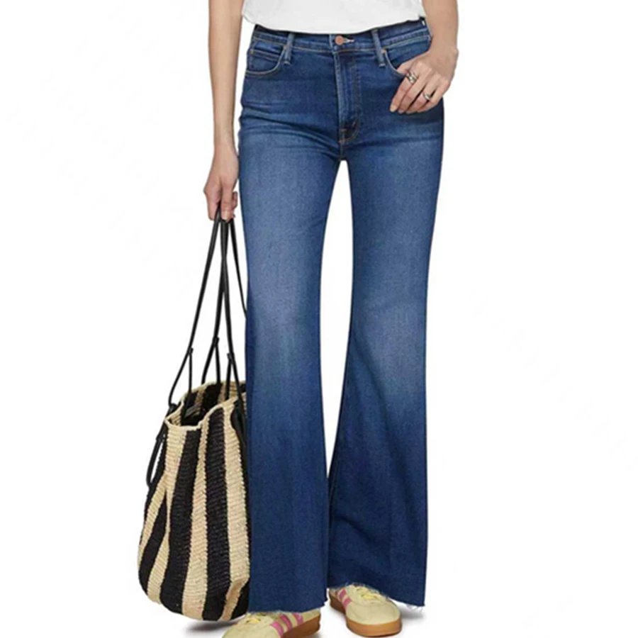 

Maxdutti Minimalist Woman Clothes High Waist 360 Degree Elastic Slim Fit Flared Jeans Women Loose Edges For Women's Denim Pants