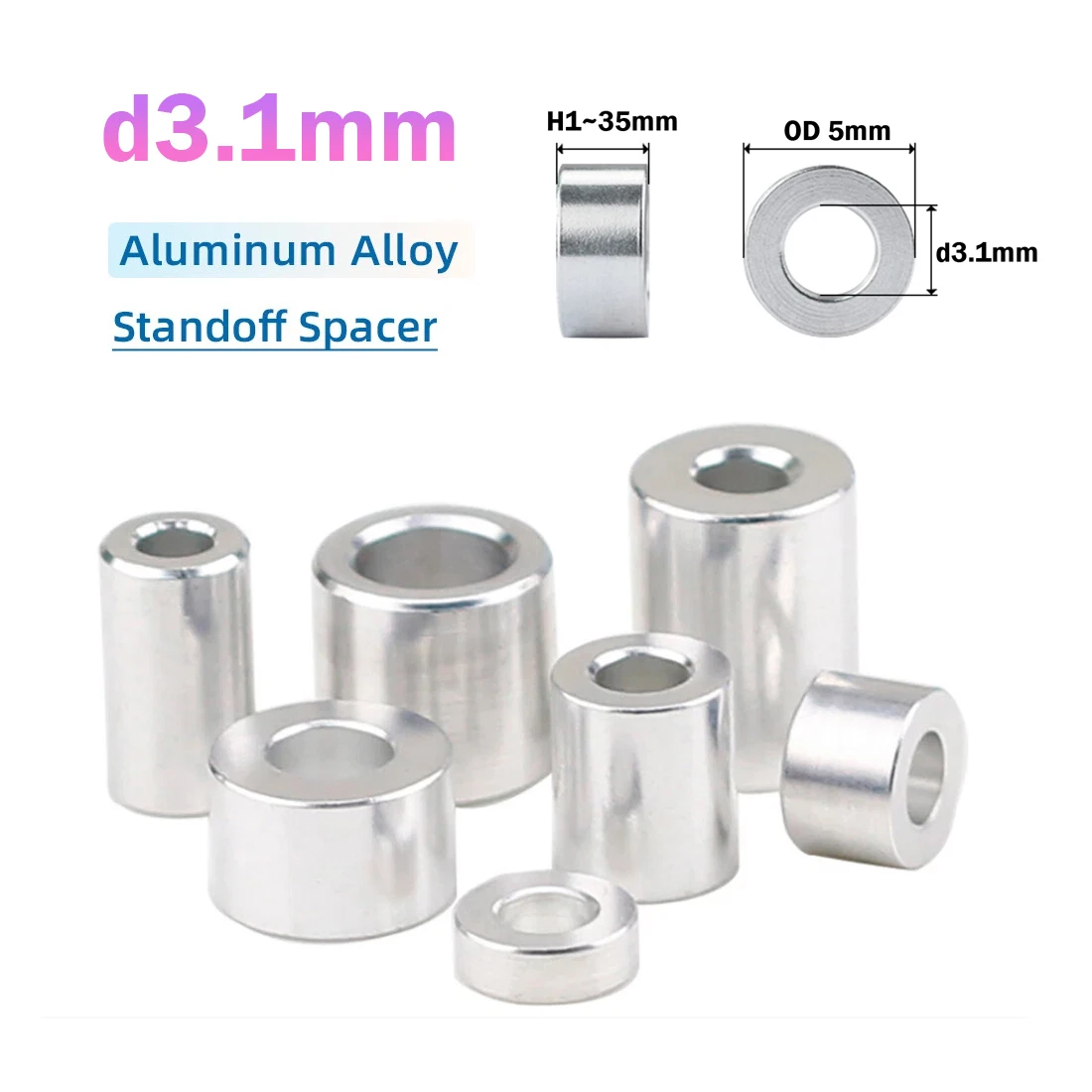 3~10pcs d3.1mm x OD5mm Aluminium Standoff Spacers Stand off Collar Round Spacer Bush Washers Height 1 mm to 35 mm