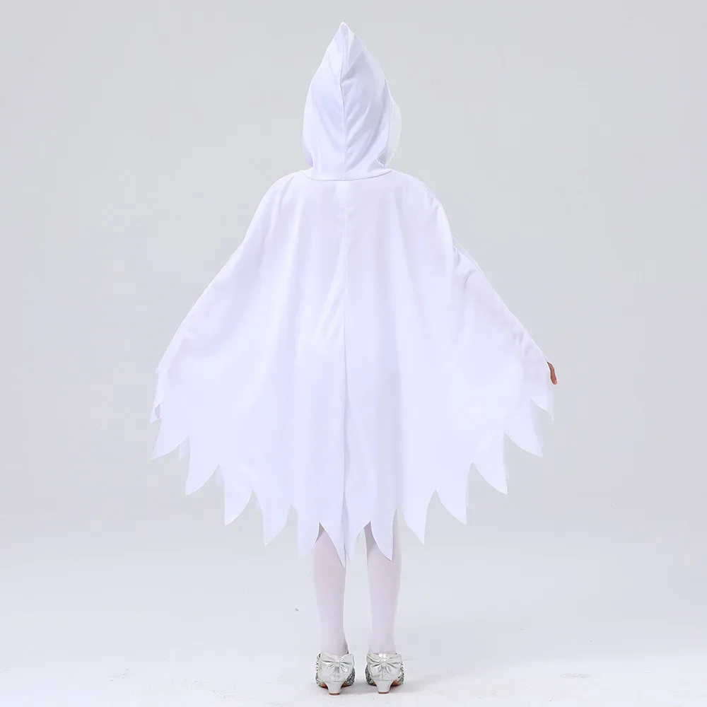 Child Boy Girl Cute White Ghost Demon Glow in The Dark Cape Cosplay Costume Kids Fancy Dress Performance Halloween Theme Party