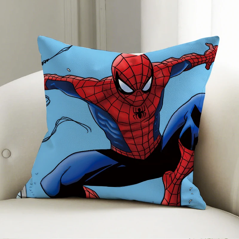 

Marvel Spiderman Pillow Cover Blue Web Pattern Decorative Cushion Sofa Bedroom Superhero Themed Home Decor Gift