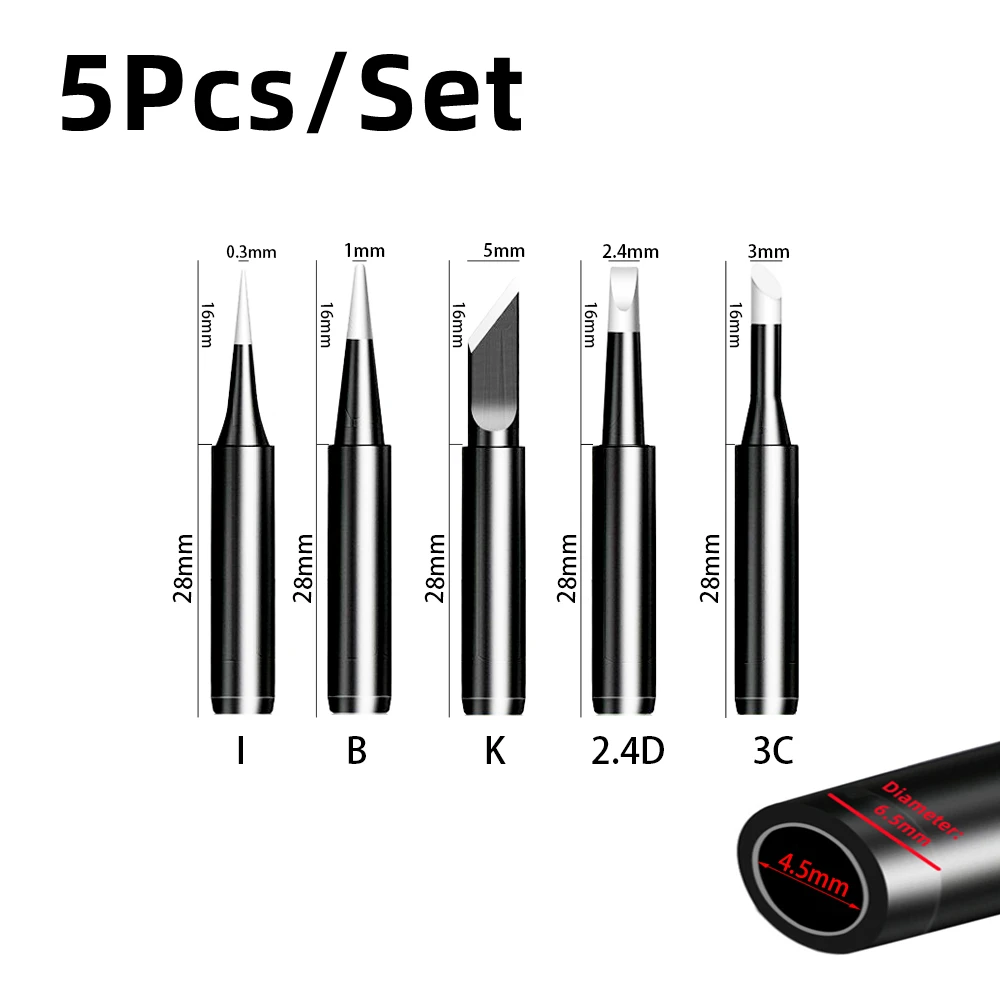 5Pcs I+B+K+2.4D+3C Soldering Iron Pure Copper 900M-T Soldering Iron Head Set Inside Hot Bare Copper Electric Soldering Iron Tip