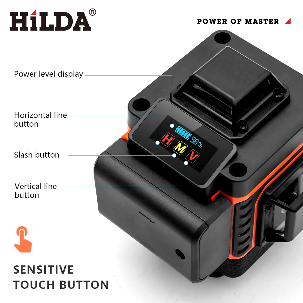 HILDA 16 Lines Laser Level Horizontal & Vertical Self-Leveling Cross Line Green Beam Laser Level Floor Tile Sticking Instrument