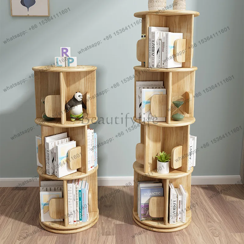 LX solid wood rotating bookshelf 360 ° simple multi-function simple shelf