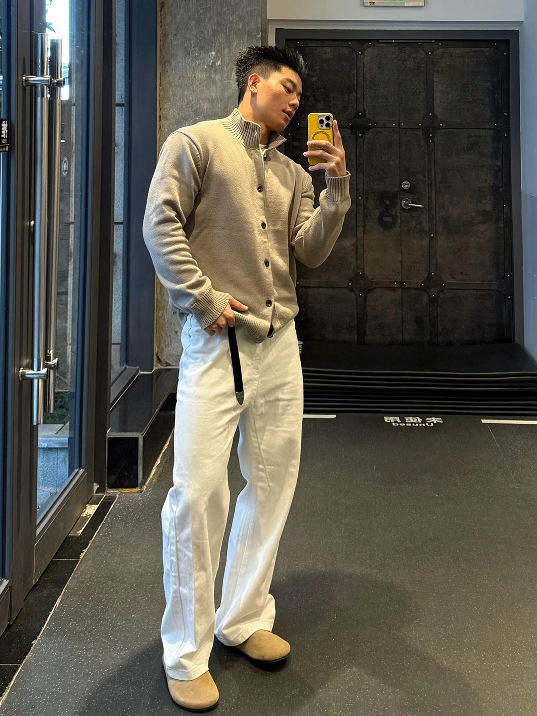 

Мужской кардиган-свитер цвета хаки в американском стиле, с высоким воротником, вязаный, для ношения под одеждой, повседневный, весна-осень, свободный крой, комфортный