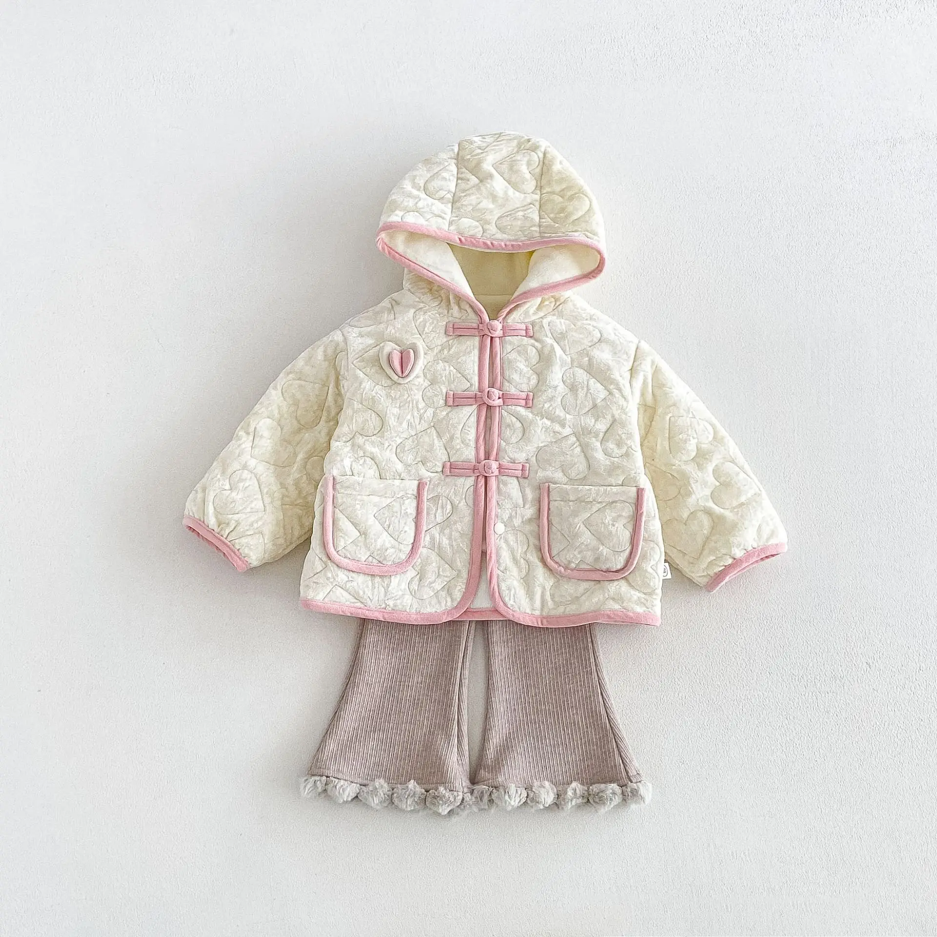 2026 New Winter Girls Heart Quilted Colorblock Coat | Fleece-Lined Hooded Padded Jacket | Cute Warm Outwear