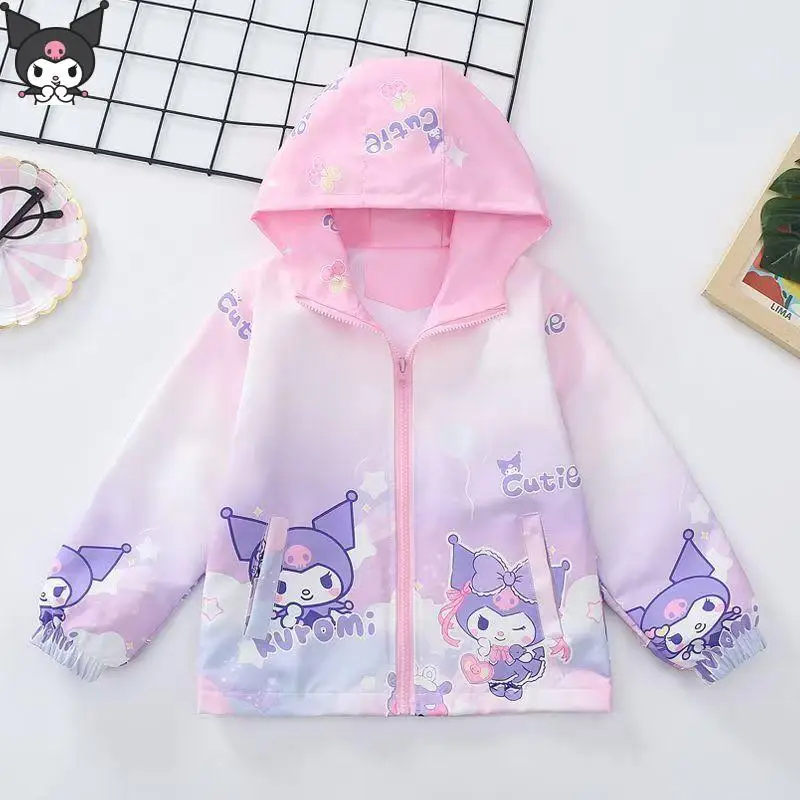 

Куртка Kuromi для девочек в стиле аниме, куртка Kawaii Sanrio с героями мультфильмов, весенне-осенняя новая ветровка, модная, приятная для кожи, мягкая, дышащая