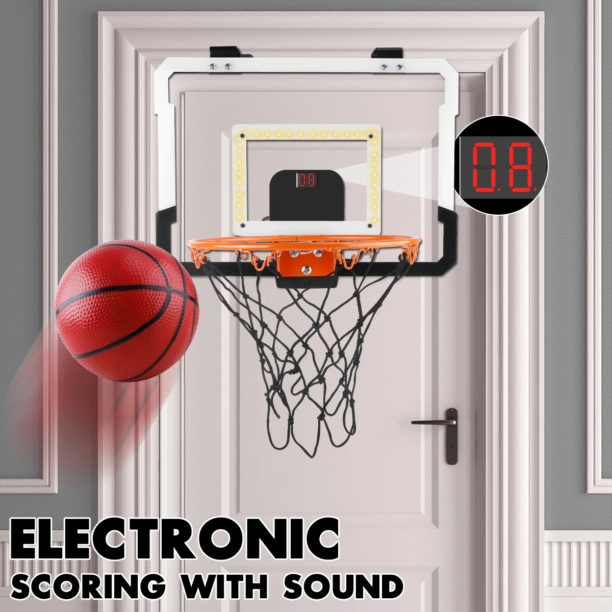 Indoor and Outdoor Kids Basketball Hoop, Mini Over-the-Door Basketball Backboard with 3 Balls, Toy Gift for Children and Teens