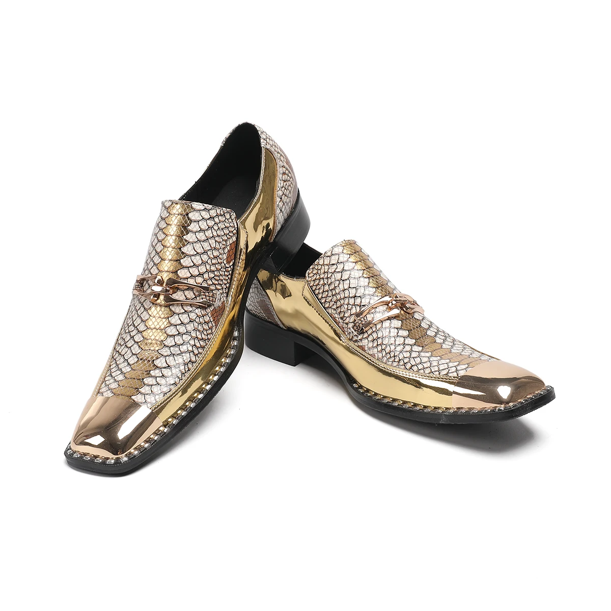 Snake Gold Toe Business Chaussure Hommes Party Leather Mocasines Dress Shoes Men Wedding Formal Flats Oxfords Zapatos Hombre
