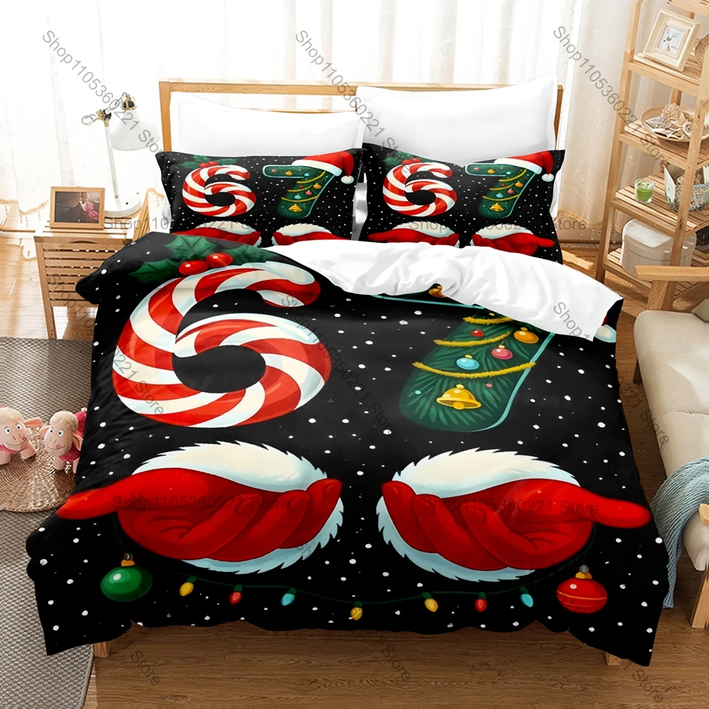 Personality Trendy Funny Bruh 67 New Bedding Set Fashion Element Print Duvet Cover Pillowcase For Kids Teens Bedroom Christmas s