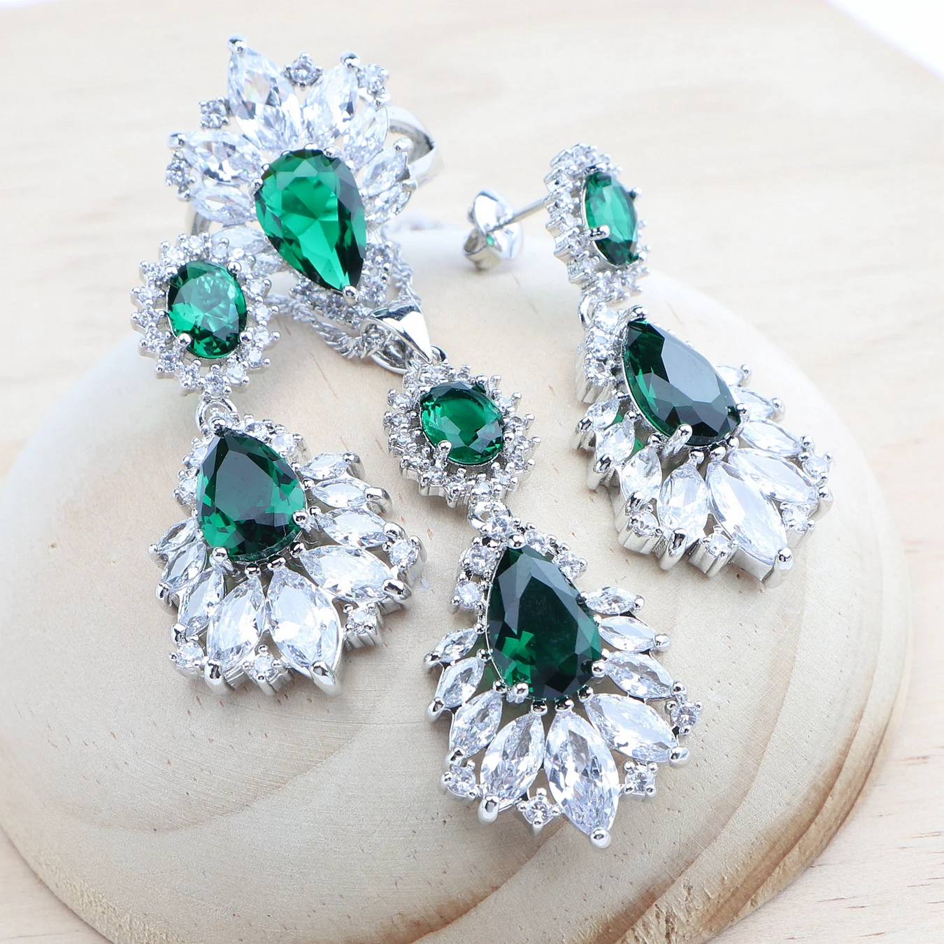 925 Sterling Silver Jewelry Sets For Women Green Zircon Bracelets Earrings Rings Pendant Wedding Necklace