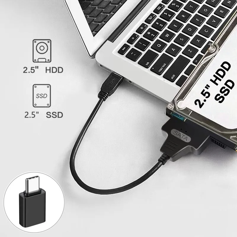 SATA to USB 3.0 Adapter USB3.0 SATA3 Cable 5Gbps Support 2.5inch External HDD SSD Hard Drive 22Pin SATA III to USB3.0 Data Cable