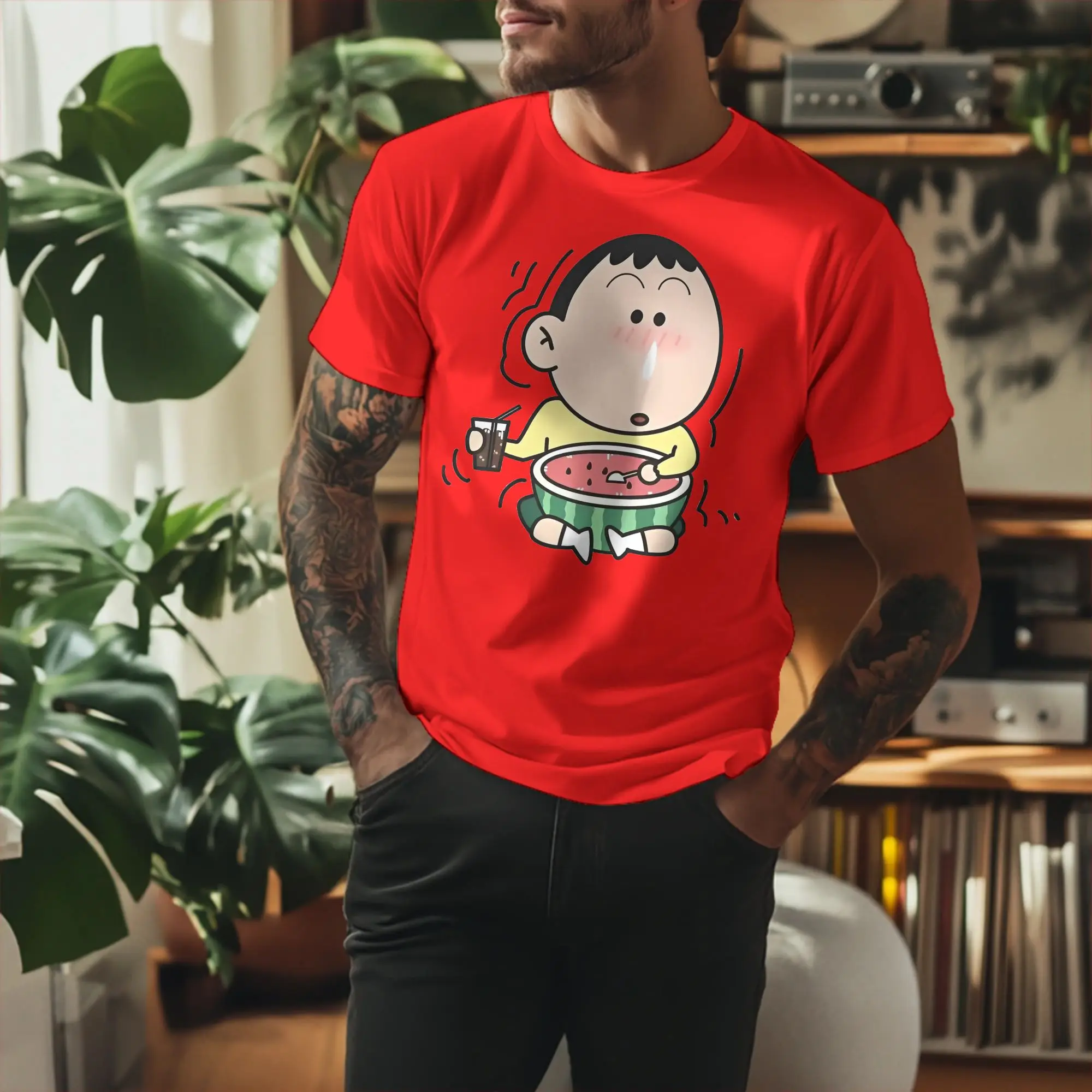 Camiseta Boochan Crayon Shin-chan para homens e mulheres, camiseta de algodão puro, gola redonda, manga curta, roupas plus size
