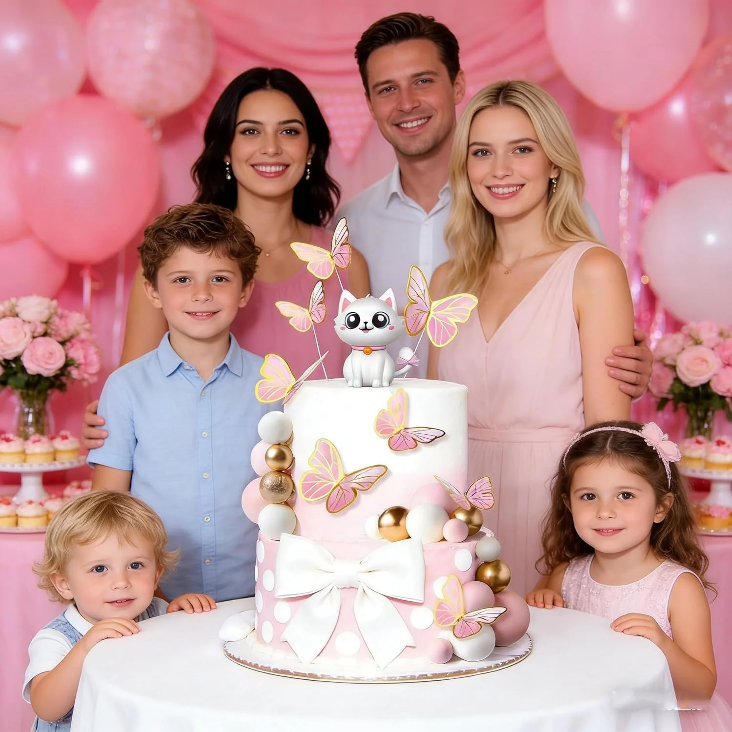 LaVenty Katzen-Kuchenaufsatz, Kätzchen-Kuchenaufsatz S für Katzen-Themen-Geburtstagsfeier, Niedliche Miau-Geburtstagsfeier, Mädchen-Baby-Shower-Party – Detail 3