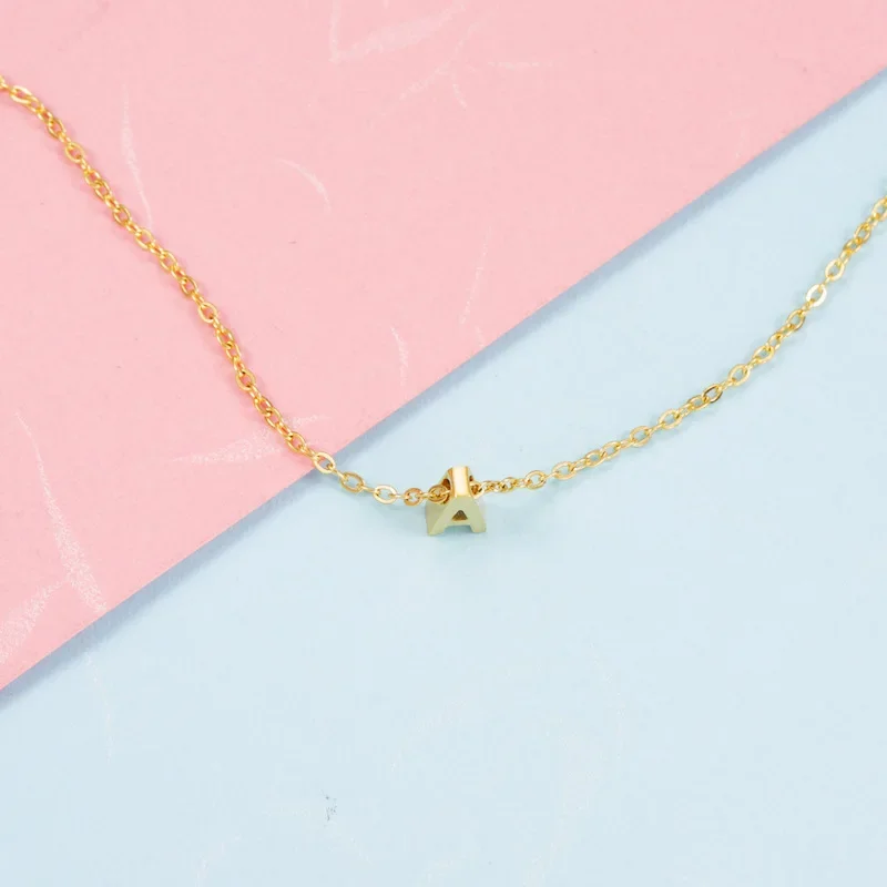 Fashion Tiny Initial Necklace Gold Silver Color Stainless Steel Necklace for Women A-Z Letter Choker Chain Pendant Jewelry Gift