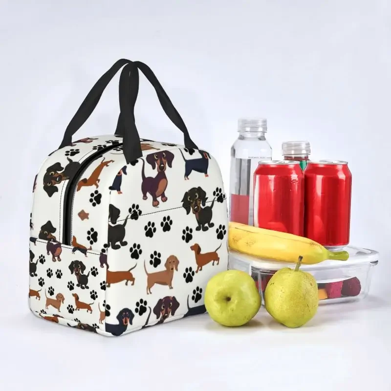 Custom Dachshund Animal Paw Lunch Bag Men Women Cooler Thermal Insulated Lunch Box for Kids School Children