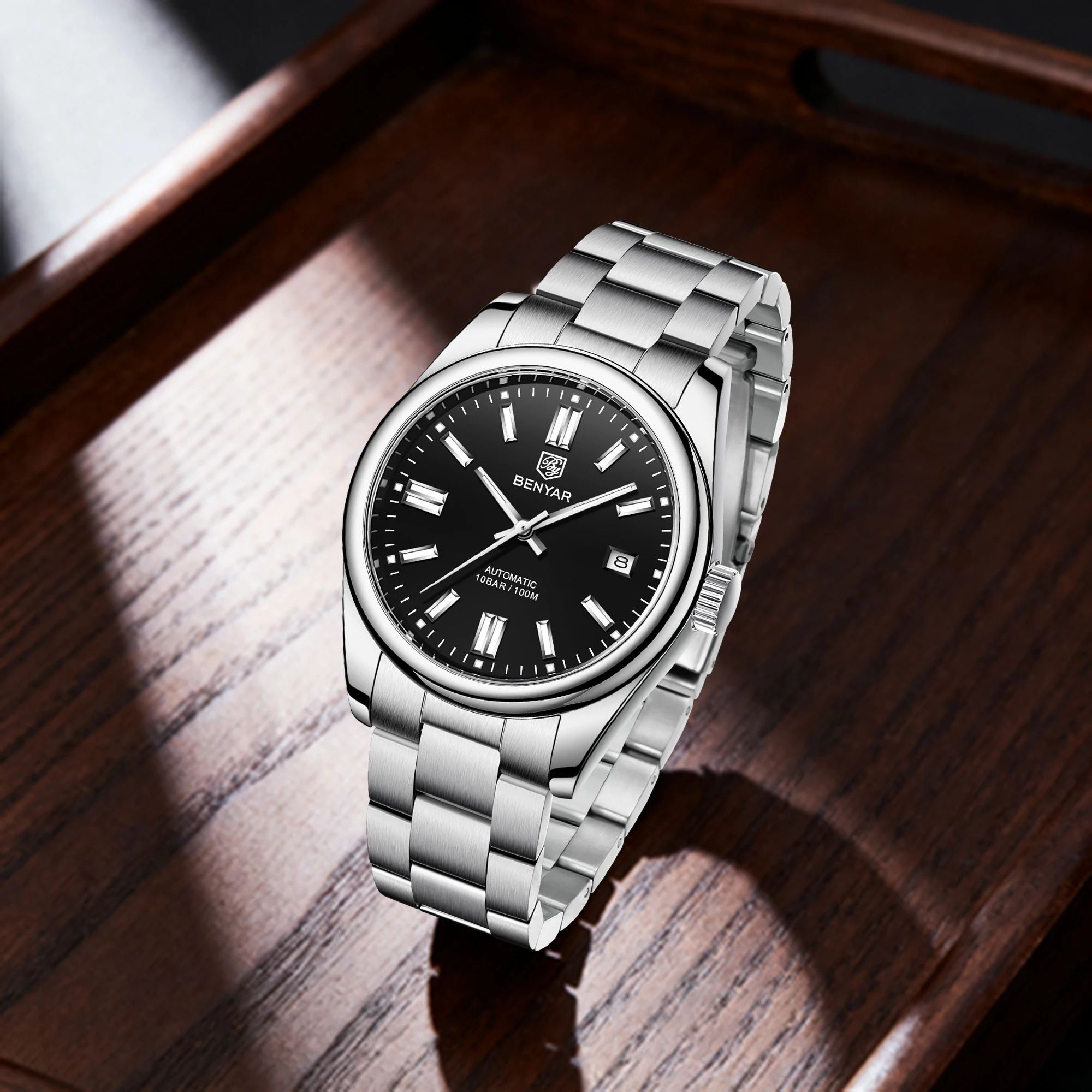 BENYAR Men's Automatic Mechanical Watch High-End Genuine Customized Business Gifts Stainless Steel Waterproof Luminous Calendar