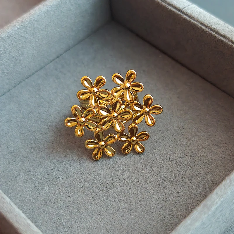 ANENJERY 316L الفولاذ المقاوم للصدأ متعددة الزهور حلقة مفتوحة للنساء الرجال حساسة أنيقة فاخرة تصميم مجوهرات هدايا بالجملة #3