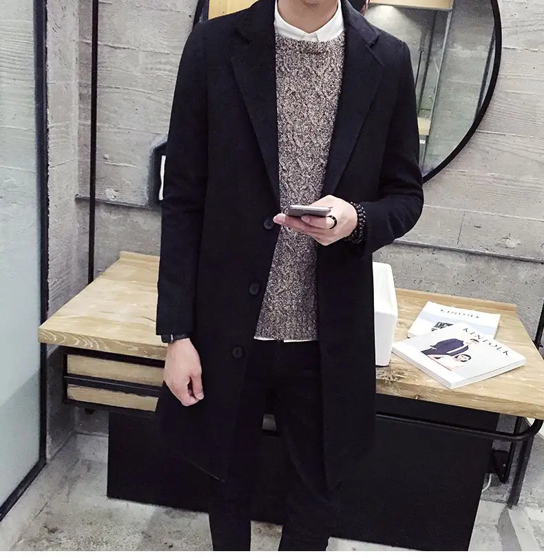 

Wool Blend Coats Winter Mans Autumn Fall Classic British Style Vintage Retro Pockets Button-Up Preppy Handsome Slim-Fit Decorate