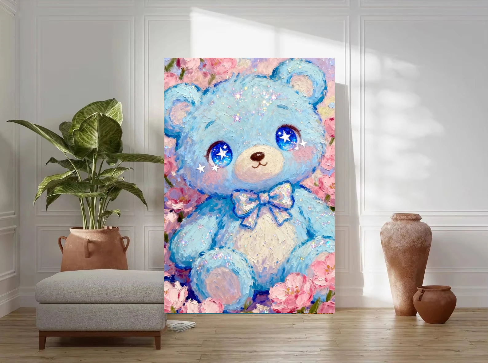 Background Resin Art - Pintura de Diamantes com Urso Azul