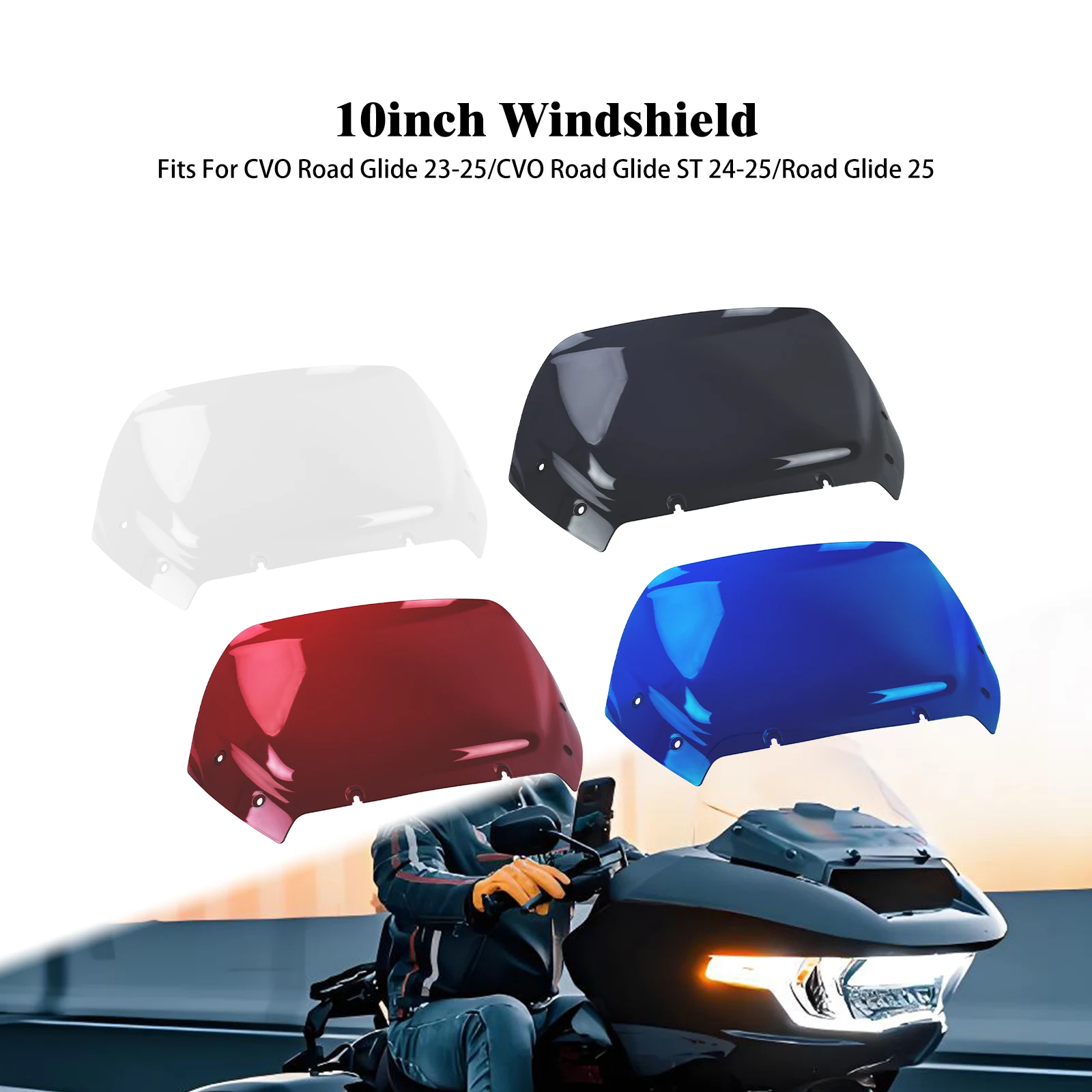 

Motorcycle Windshield 10" Windscreen Fairing Wind Deflector For Harley Touring CVO Road Glide FLTRXSE 23-Up Road Glide 24-Up