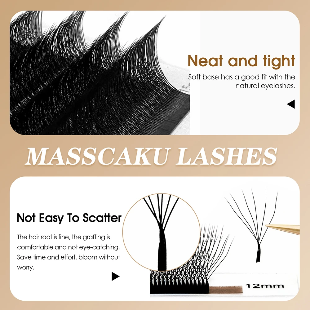 Wholesale All Size Premium Faux Mink Material W Design Lashes 0.07mm Thickness Waterproof W Shaped Premade Fans Lash by MASSCAKU