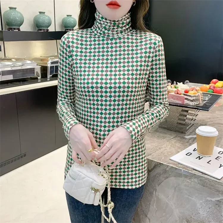 

Shirt for Women Slim Fit Warm and Versatile with a Long Sleeved T-shirt and a Trendy Casual Top High Neck German Velvet Base