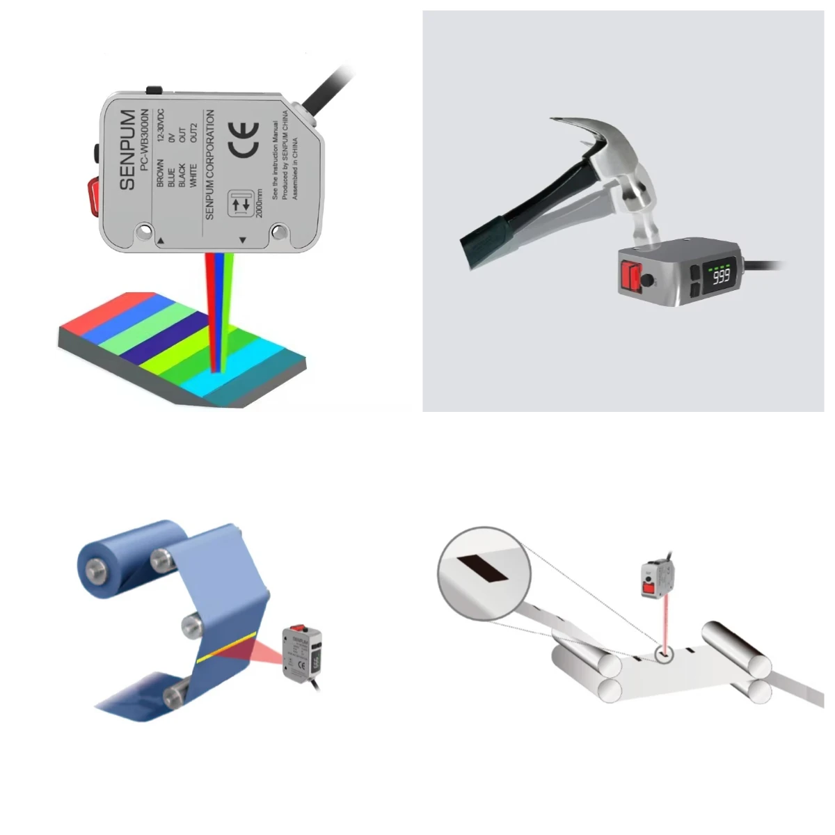 New Senpum Colour Sensor RS-485 Mini Color Mark Sensor 3000mm Long Range Color Measurement Sensor De Marca De Colores
