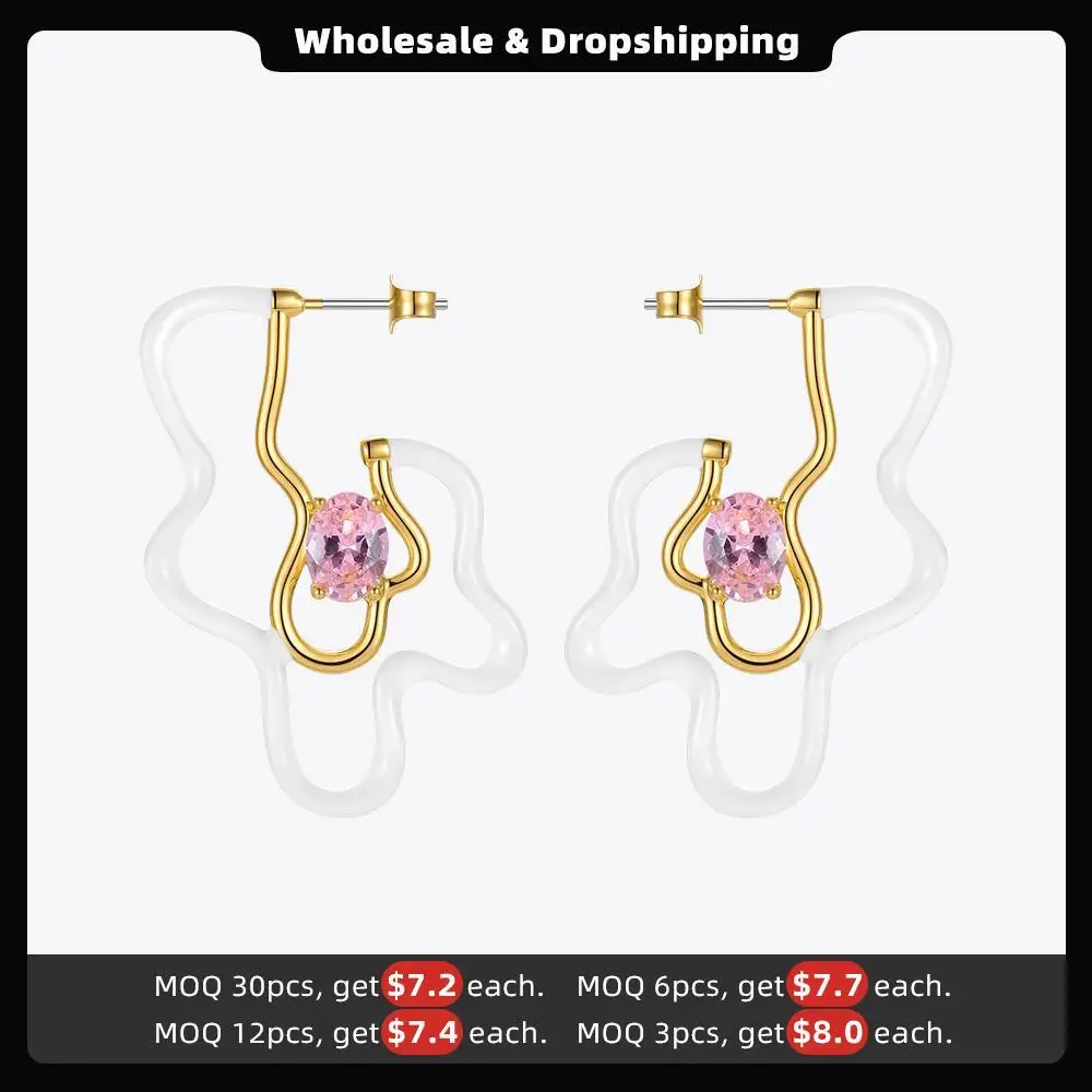 ENFASHION Irregular White Flower Dangle Earrings For Women Gold Color Fashion Jewelry Zircon Piercing Drop Earring Aretes E1332