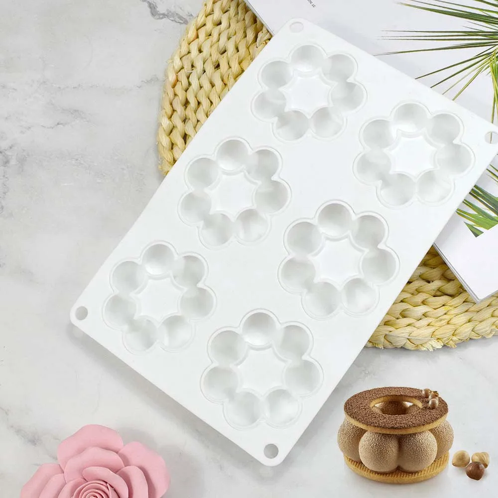 6 Hole Silicone Donut Mold Flower Ball Baking Pan Non-Stick Baking Pastry Chocolate Cake Dessert Tool Bagels Muffins Donut Maker