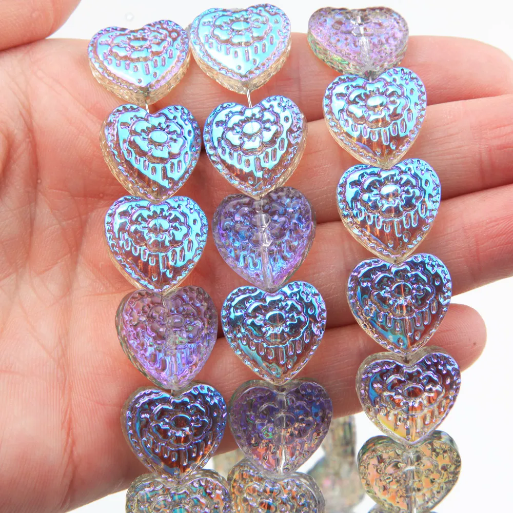 20pcs Glass Heart Beads AB Color for Jewelry Making Pendant DIY Handmade Accessories Arts and Crafts Findings 18*17mm