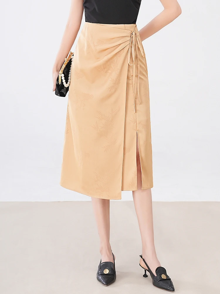 

New Chinese Style High Waist Asymmetrical Skirt Women's Spring Summer A-Line Skirt Satin Wrap around Skirt Casual Wear