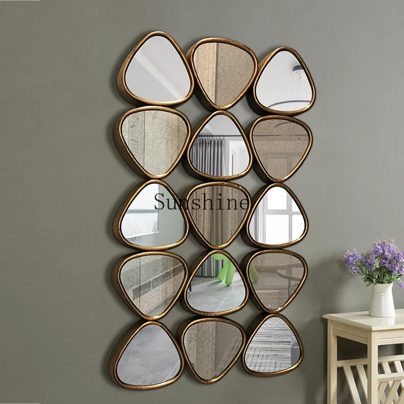 

Creative irregular mirror restaurant background wall pebble wall decoration