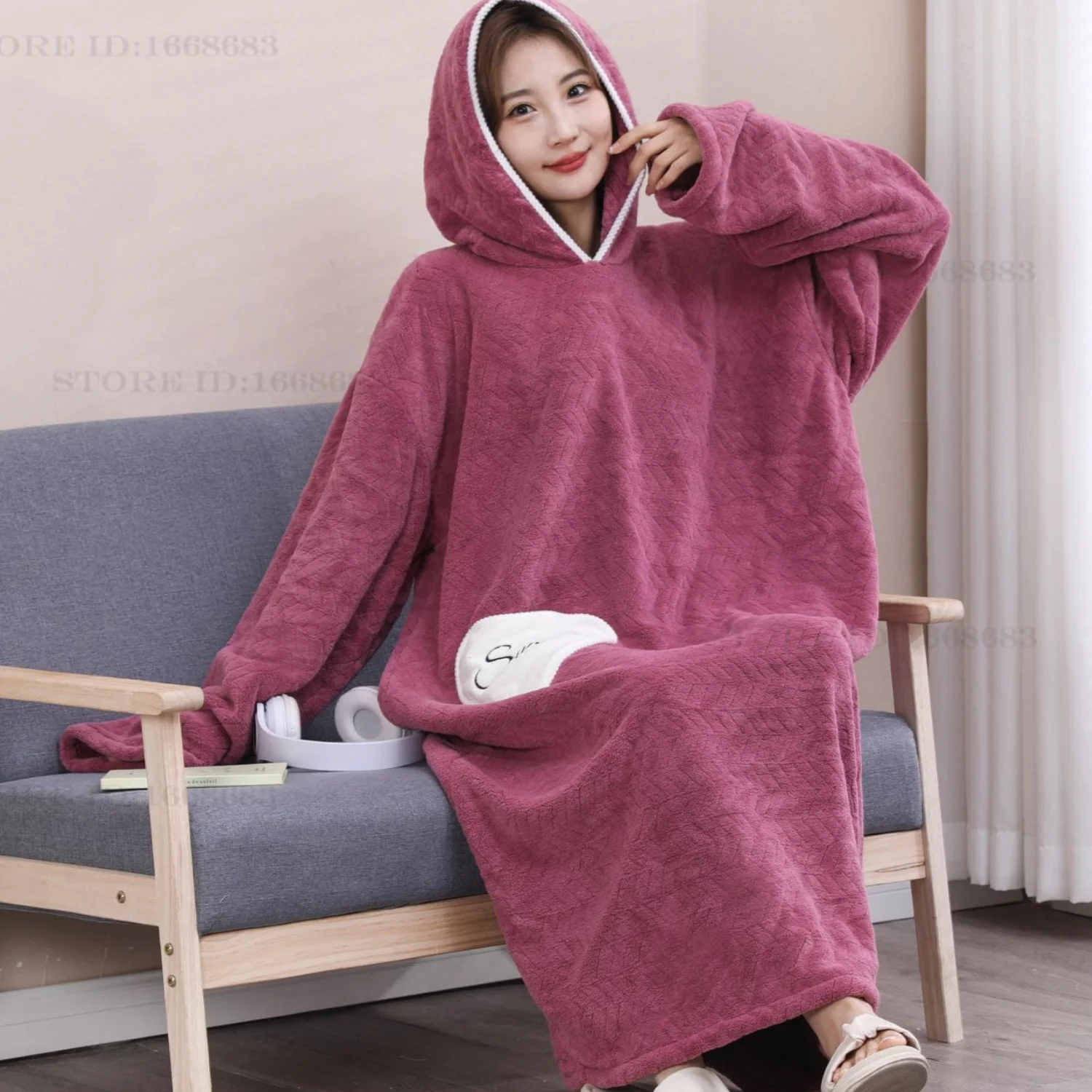 

Осень-зима, женская длинная ночная рубашка, халат, домашнее платье, свободная фланелевая одежда для сна с капюшоном, пеньюар, утепленная теплая одежда для дома, ночная рубашка