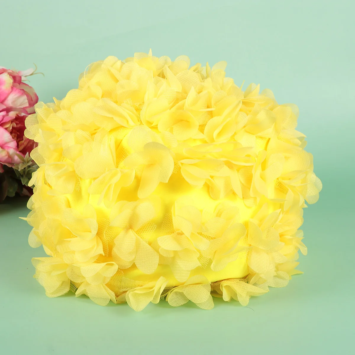 

Flower Swimming Cap Floral Youth Funny for Women Emulsion Fabric Large Long Hair Women's Petal