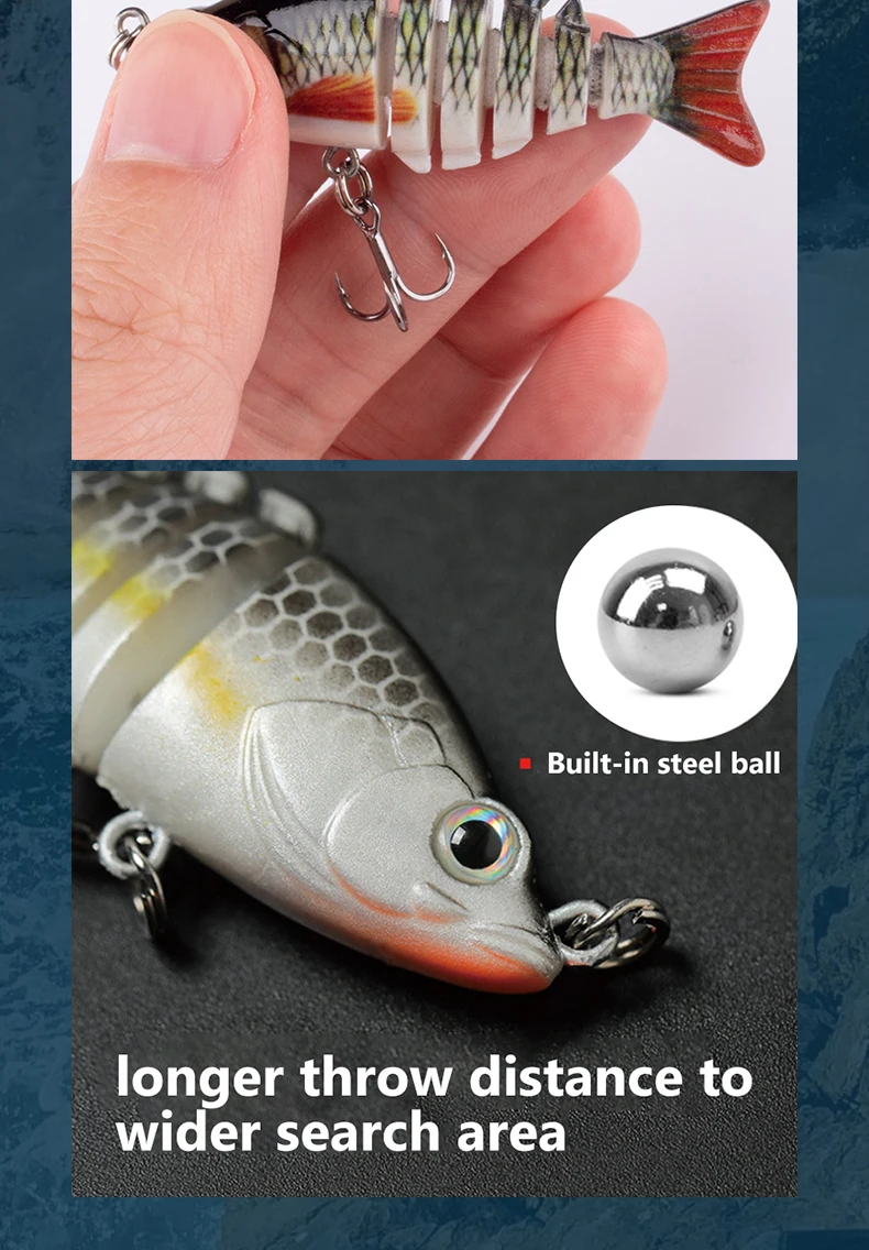 CIBO 1 Stück Mini-Multisegment-Fischköder, bionischer Hartköder, 6 cm/5 g, geeignet für das Angeln von Forellen, Barsch und Wels in Salzwasser und Süßwasser – Detail 6