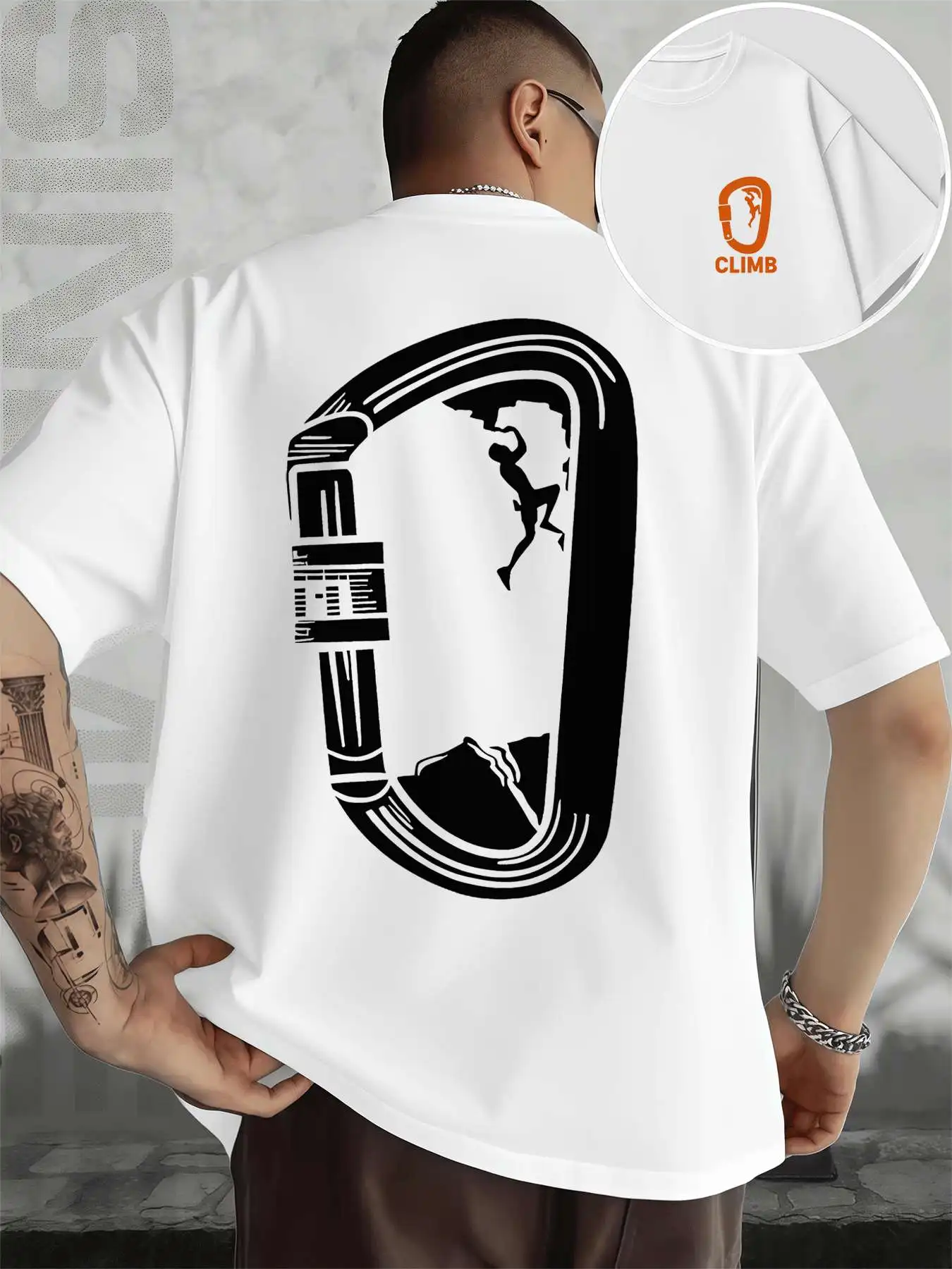 

Climbing Carabiner Graphic Tee Men's Double-Sided printed Fashionable Casual Crew Neck 220gsm Pure Cotton T-Shirt